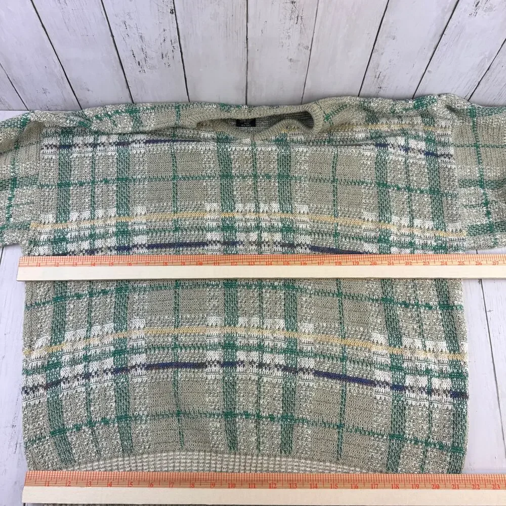 VTG Conte di Milano Green Plaid V-Neck Sweater Cosby Grandpa Italy Size Large